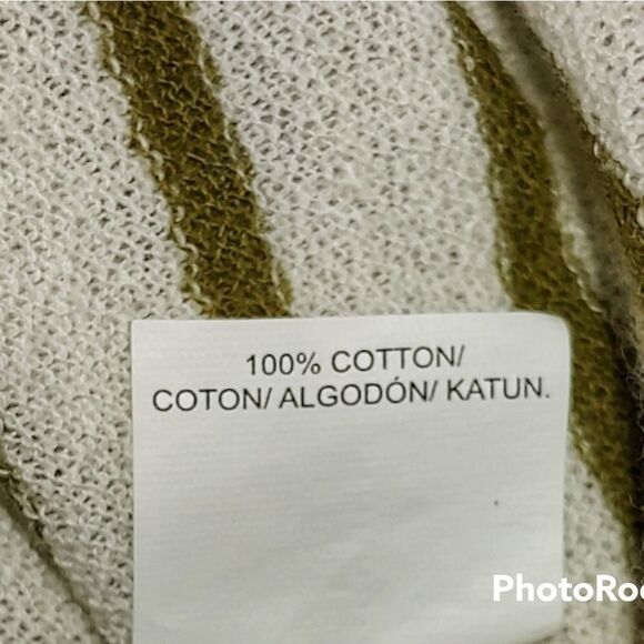 Lucky Brand Stylish cream/green asymetrical ruffle striped long sleeve tee top - Picture 6 of 6